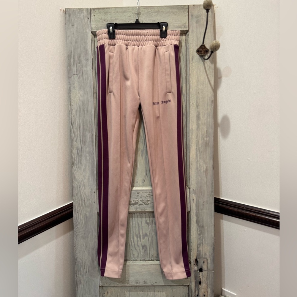 Palm Angels College Slim Zip Ankle Track Pants lavender/grape stripe small flaw
